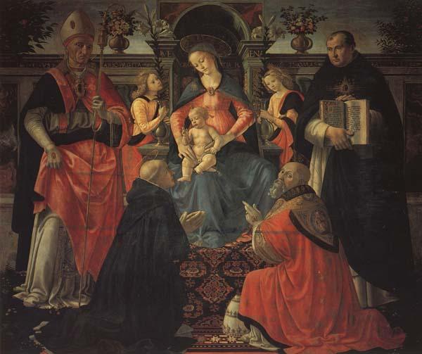 Domenicho Ghirlandaio Thronende Madonna mit den Heiligen Donysius Areopgita,Domenicus,Papst Clemens und Thomas von Aquin Sweden oil painting art